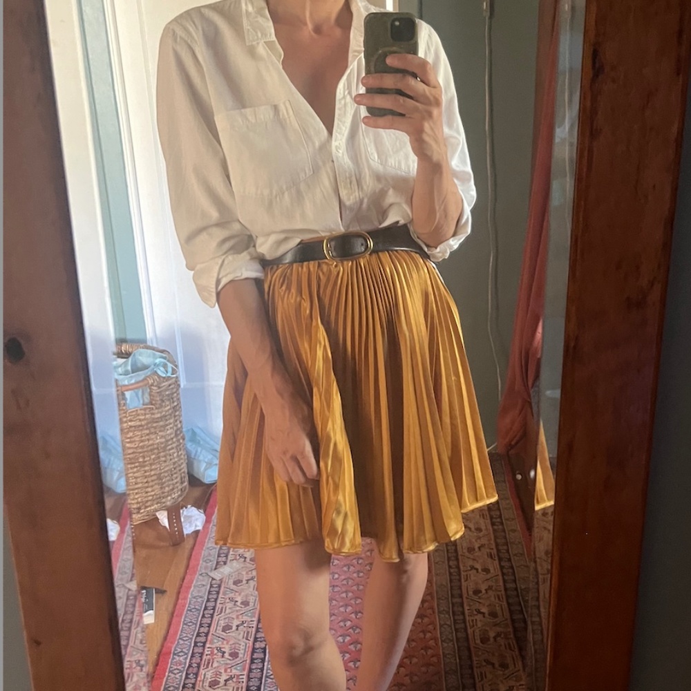 vintage mustard  pleated yellow "silk" skirt
